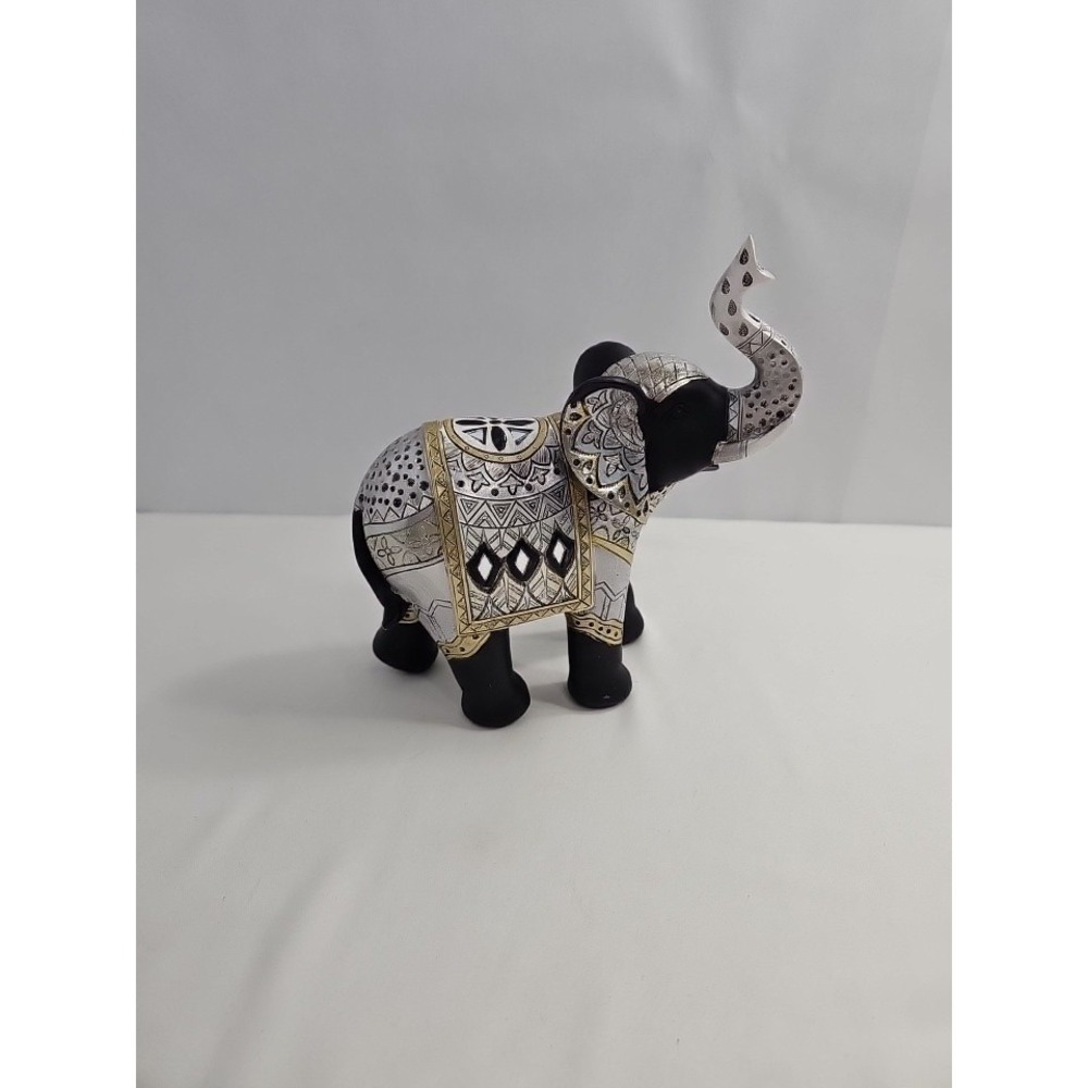 Elephant Raised Trunk Figurine Embellished with Mirrors And Beautiful‎ Designs